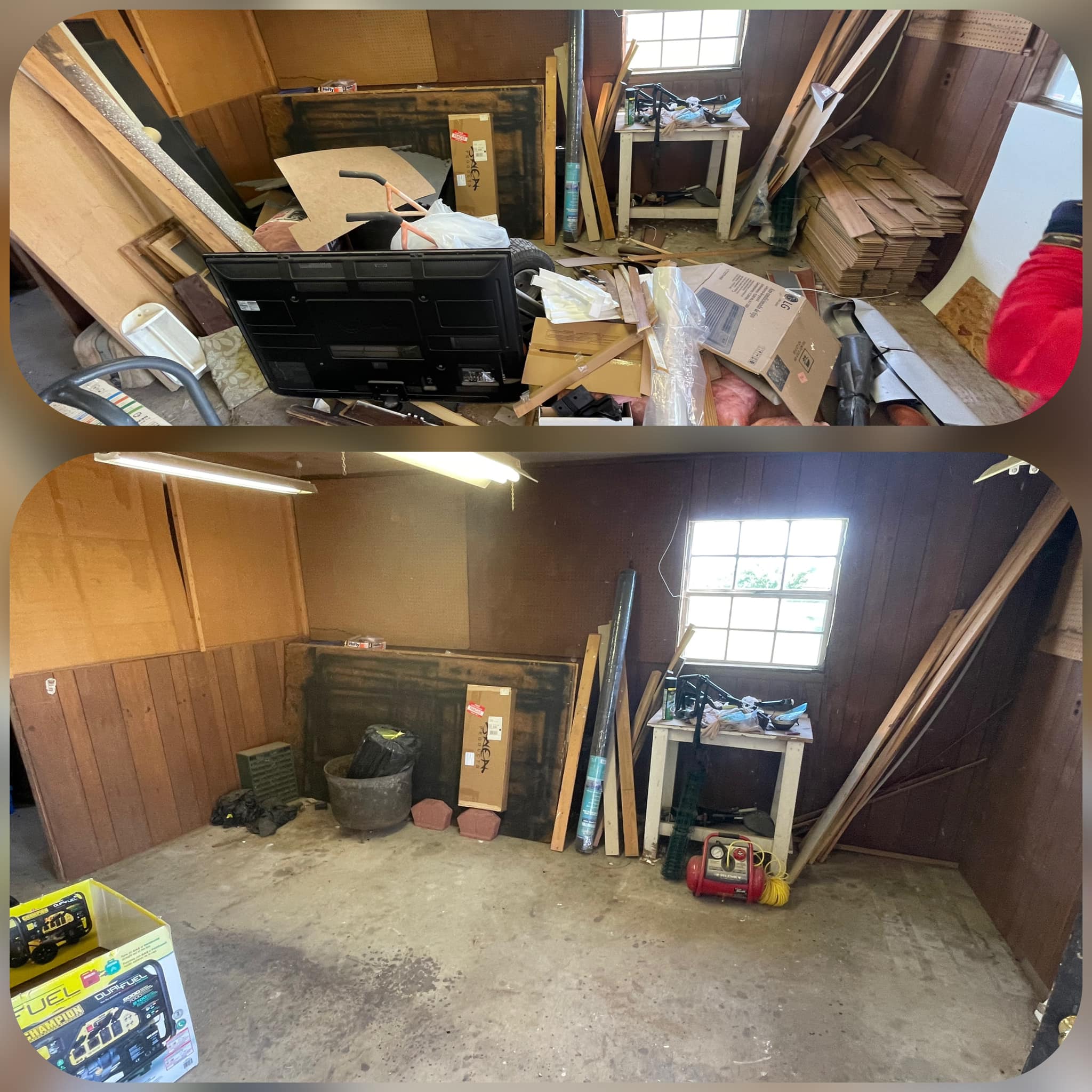 before and after of a garage cleanout project