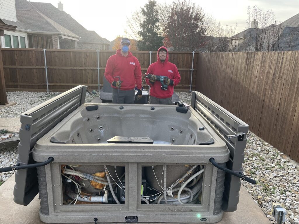 JM junk posing with hot tub removal in Sachse tx