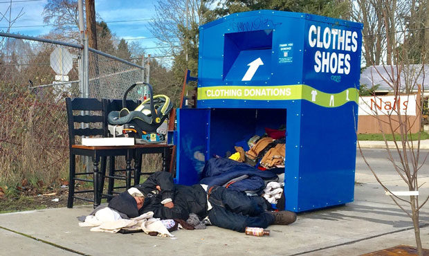 overflowing donation bin in rockwall