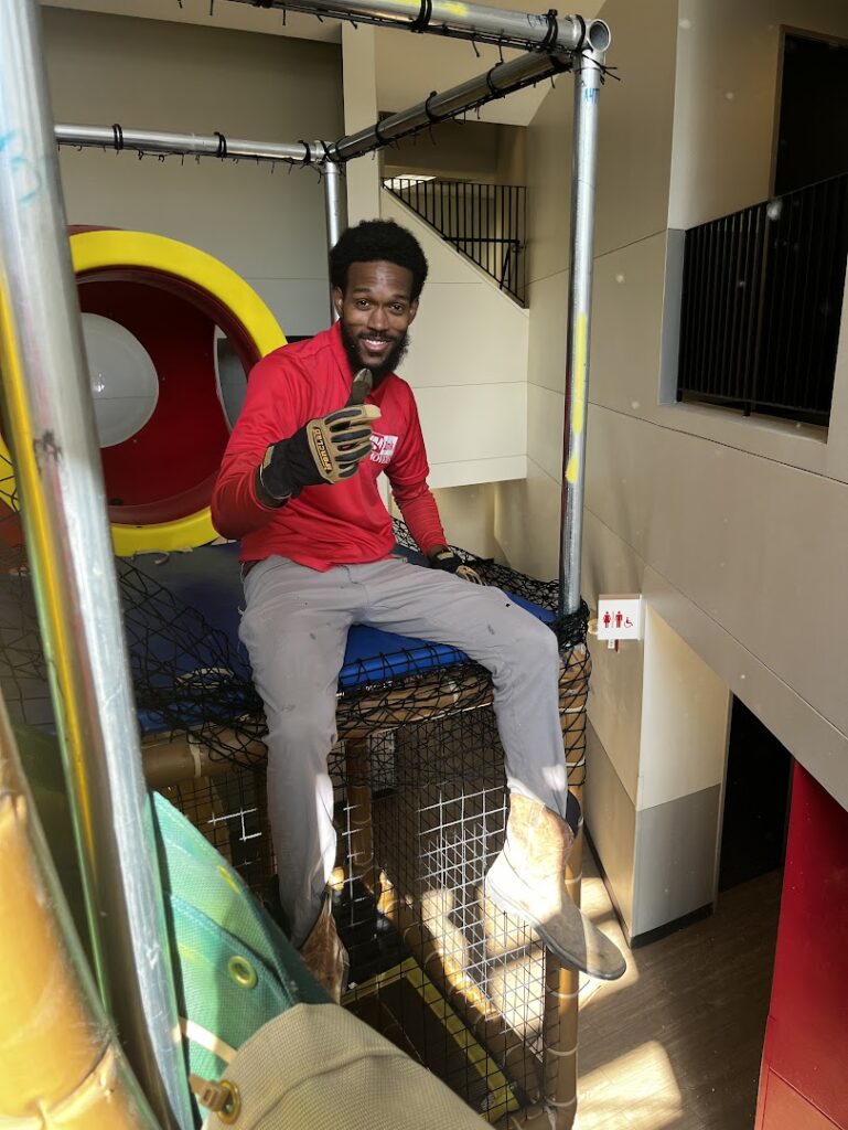 JM junk crew demolishing indoor playset