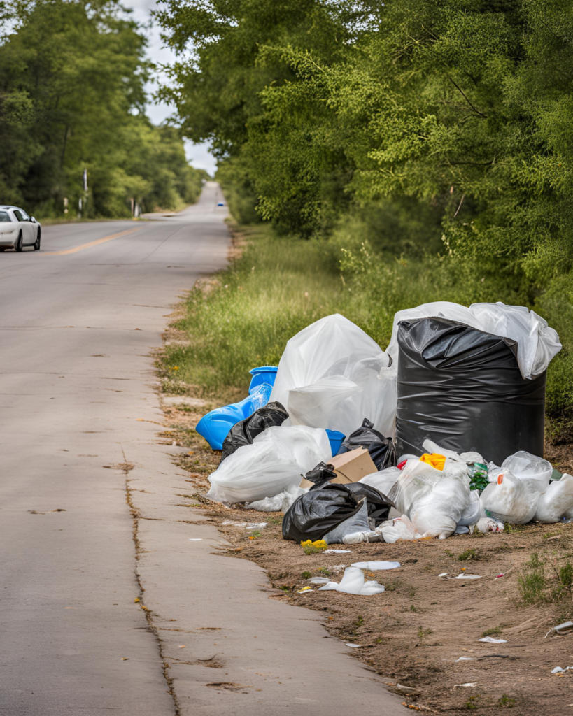 illegally dumped trash on side of the road