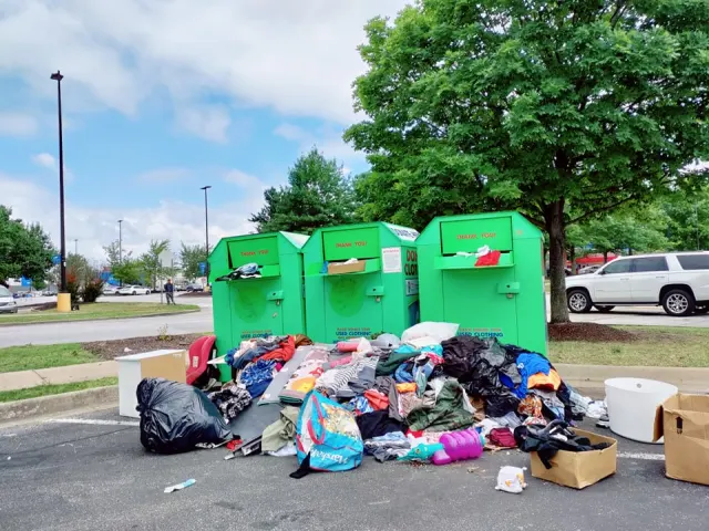 overflowing donation bins needing removal