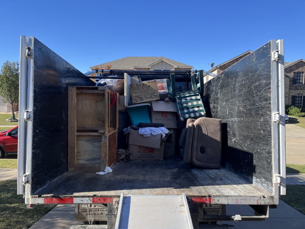 loaded trailer moveout cleanout jm junk garland tx