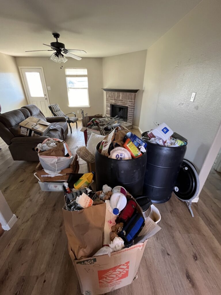 packed up living room in estate cleanout
