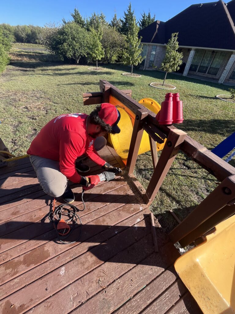 jm junk crew demolishing and removing playset