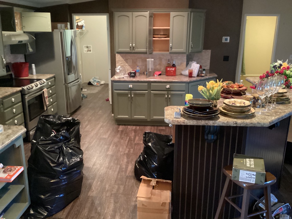 kitchen packed up for foreclosure cleanout